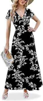ANRILITA Maxi Dress for Women Wrap V Neck Short