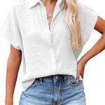 Dokotoo Casual V Neck Button Down Shirts for
