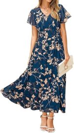 Simplee Womens Floral Maxi Dress Short Sleeve