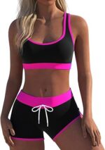 Womens Sport Two Piece Swimsuits Racerback Tops