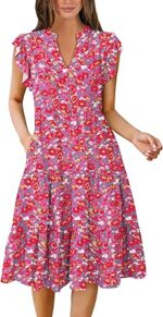 ANRABESS Womens Summer Dress Ruffle Sleeve V Neck