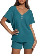 Ekouaer Womens 2 Piece Short Sets Waffle Knit