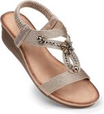 SHIBEVER Womens Wedge Sandals Flower Low Heel