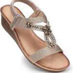SHIBEVER Womens Wedge Sandals Flower Low Heel