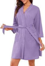 Ekouaer Women Robes Waffle Knee Length Bathrobe