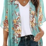 Women's Floral Print Puff Sleeve Kimono Cardigan