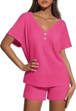 Ekouaer Womens 2 Piece Short Sets Waffle Knit