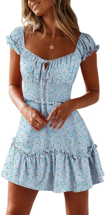 YOBECHO Womens Summer Ruffle Sleeve Sweetheart