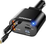 【Upgraded】 SUPERONE Retractable Car Charger 4 in