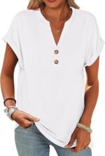 ANRABESS Womens Short Sleeve Henley Tops V Neck