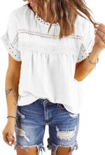 Dokotoo Womens Summer Tops Crewneck Lace Crochet