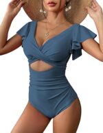AI'MAGE Women's Ruffle One Piece Swimsuit V Neck