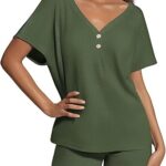 Ekouaer Womens 2 Piece Short Sets Waffle Knit