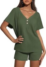 Ekouaer Womens 2 Piece Short Sets Waffle Knit