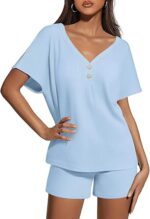 Ekouaer Womens 2 Piece Short Sets Waffle Knit