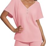 Ekouaer Womens 2 Piece Short Sets Waffle Knit