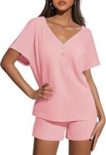 Ekouaer Womens 2 Piece Short Sets Waffle Knit