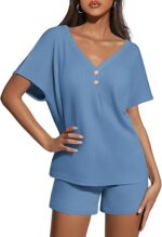 Ekouaer Womens 2 Piece Short Sets Waffle Knit
