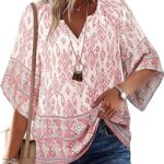 Bebonnie Womens 3/4 Sleeve V Neck Bohemian