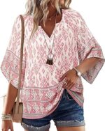 Bebonnie Womens 3/4 Sleeve V Neck Bohemian
