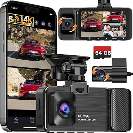 WECOOL 4K UHD 3 Channel Dash Cam Front and Rear…