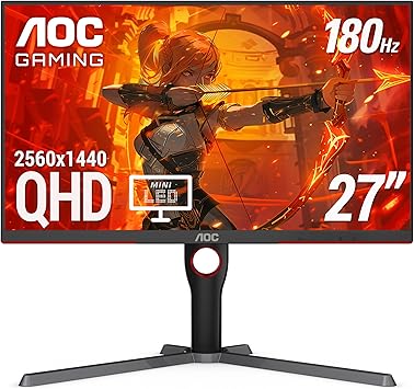 AOC Q27G3XMN 27" QHD Gaming Monitor, 2560x1440, Mini LED, 180Hz…