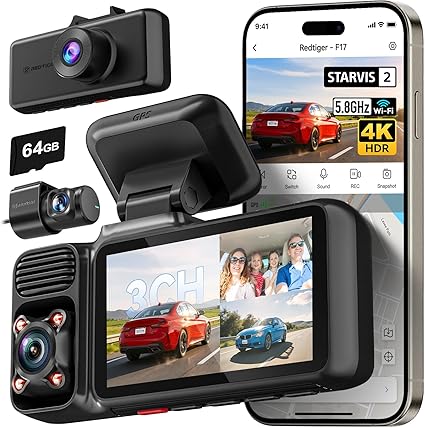 REDTIGER F17 4K 3CH Dash Cam, STARVIS 2 Sensor HDR,…